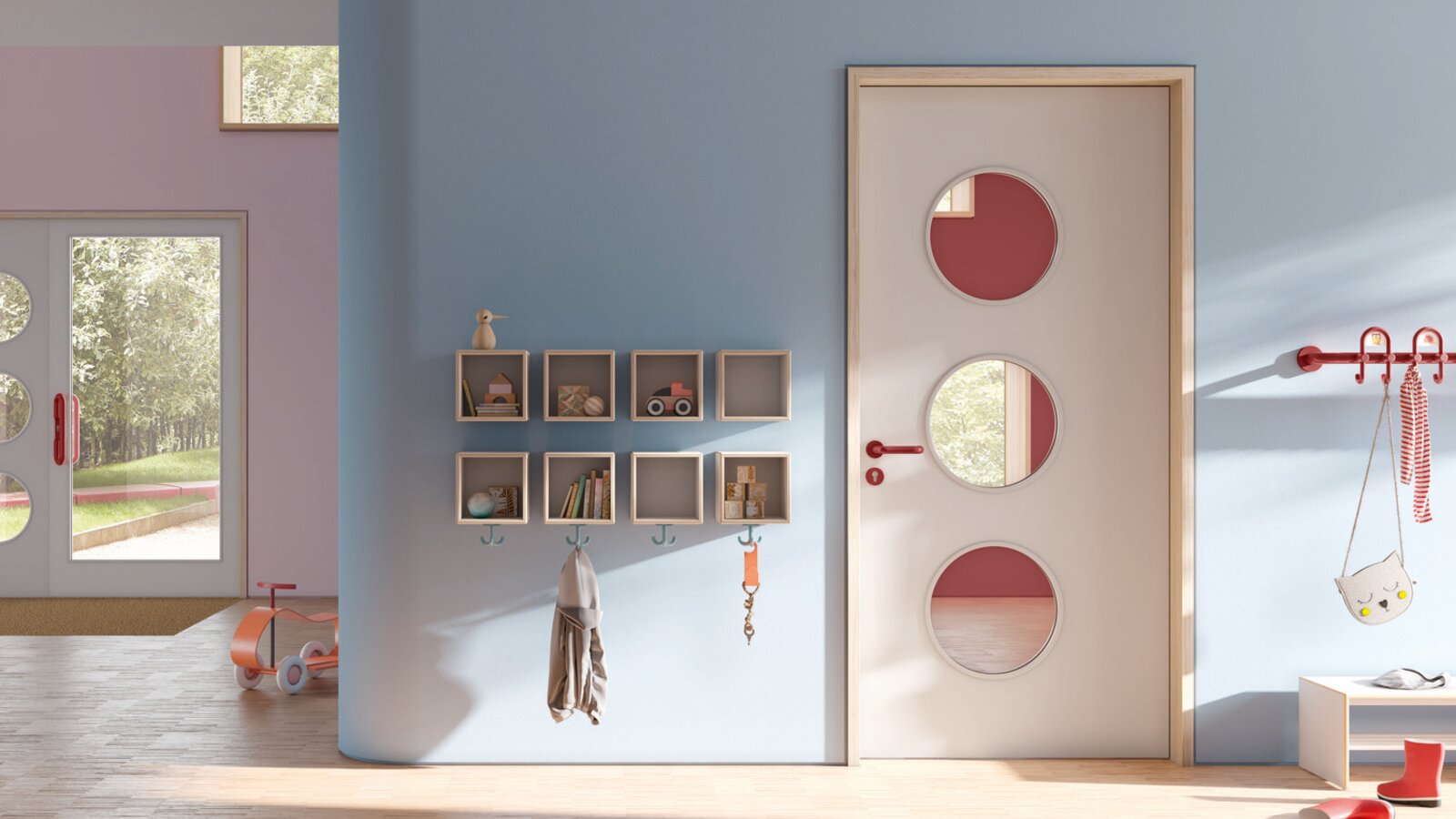 HEWI Ferrures, vestiaires et meubles M20 pour enfants Un jardin d'enfants haut en couleur équipé de ferrures, de vestiaires et de meubles HEWI
