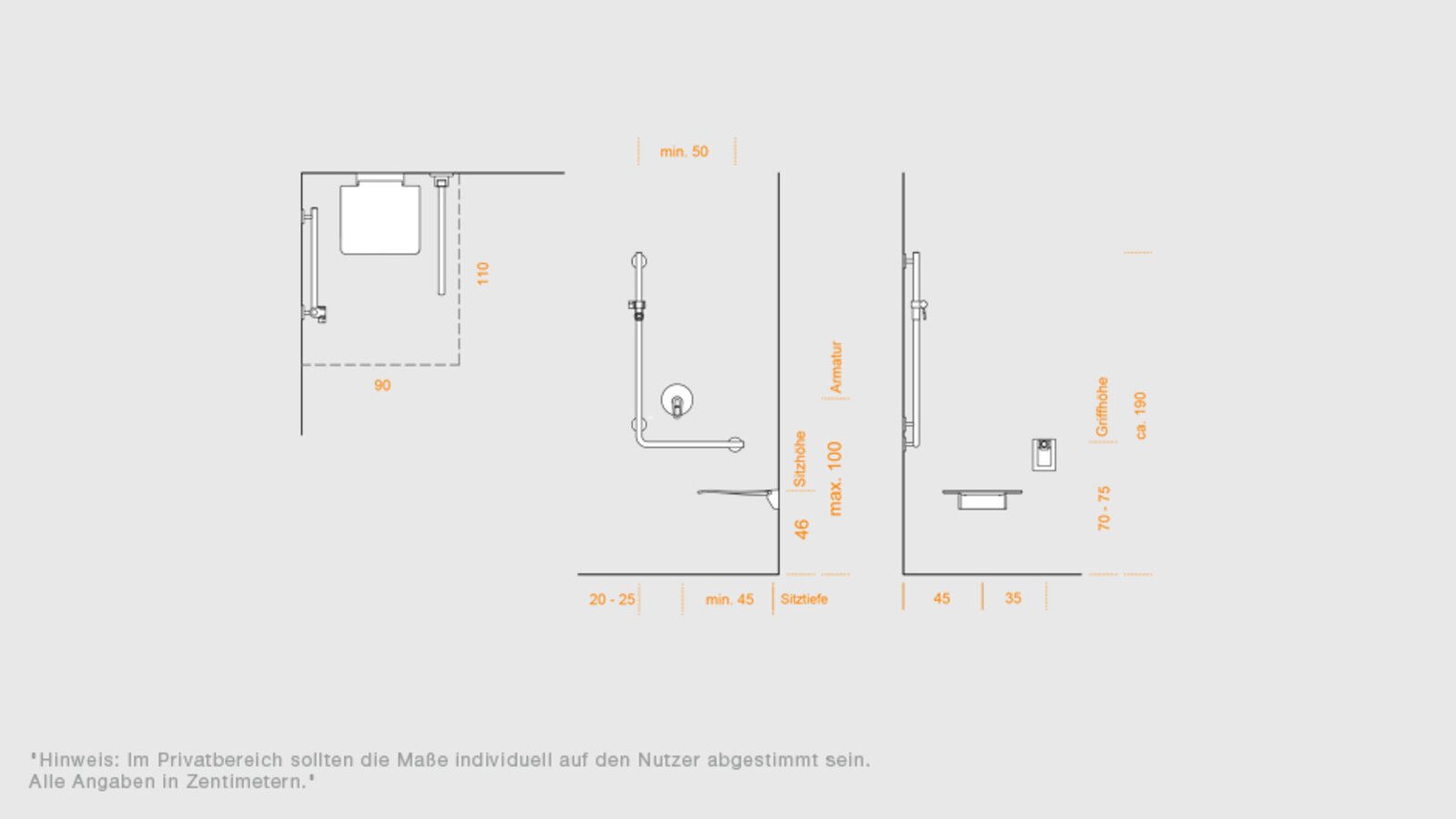 HEWI planningshulp - Douche Planningshulp voor de douche