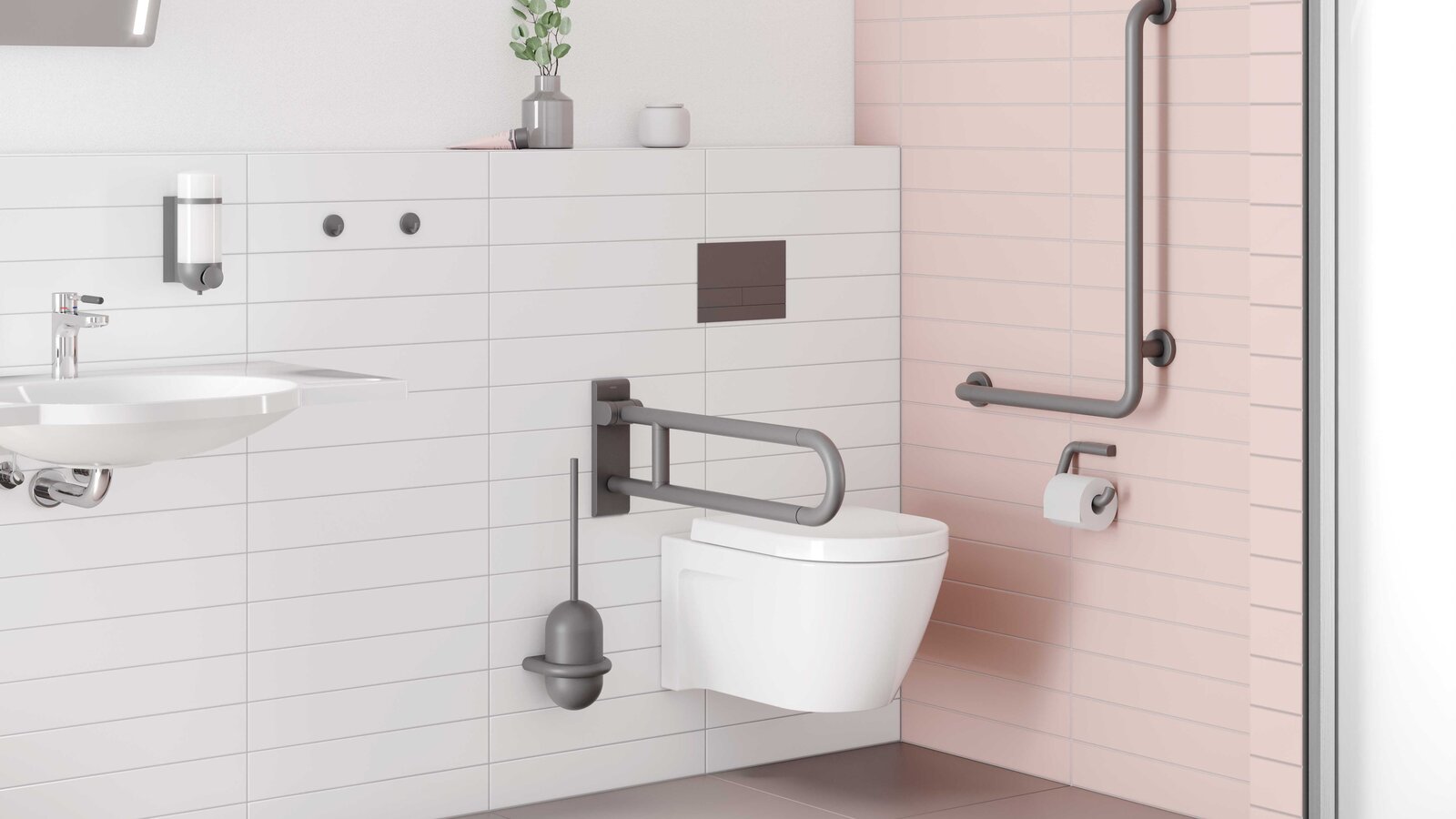 HEWI Serie 477 Anthrazitgrau matt Barrierefreier Waschbereich und WC