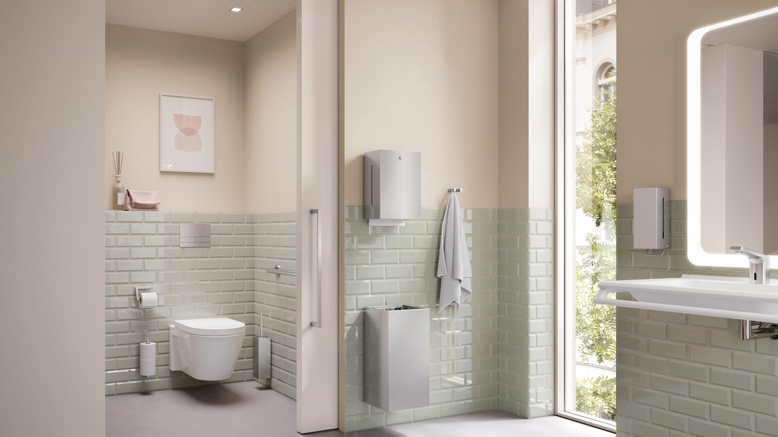 HEWI Système 900 Acier inoxydable Salle de bains avec coin lavabo et WC