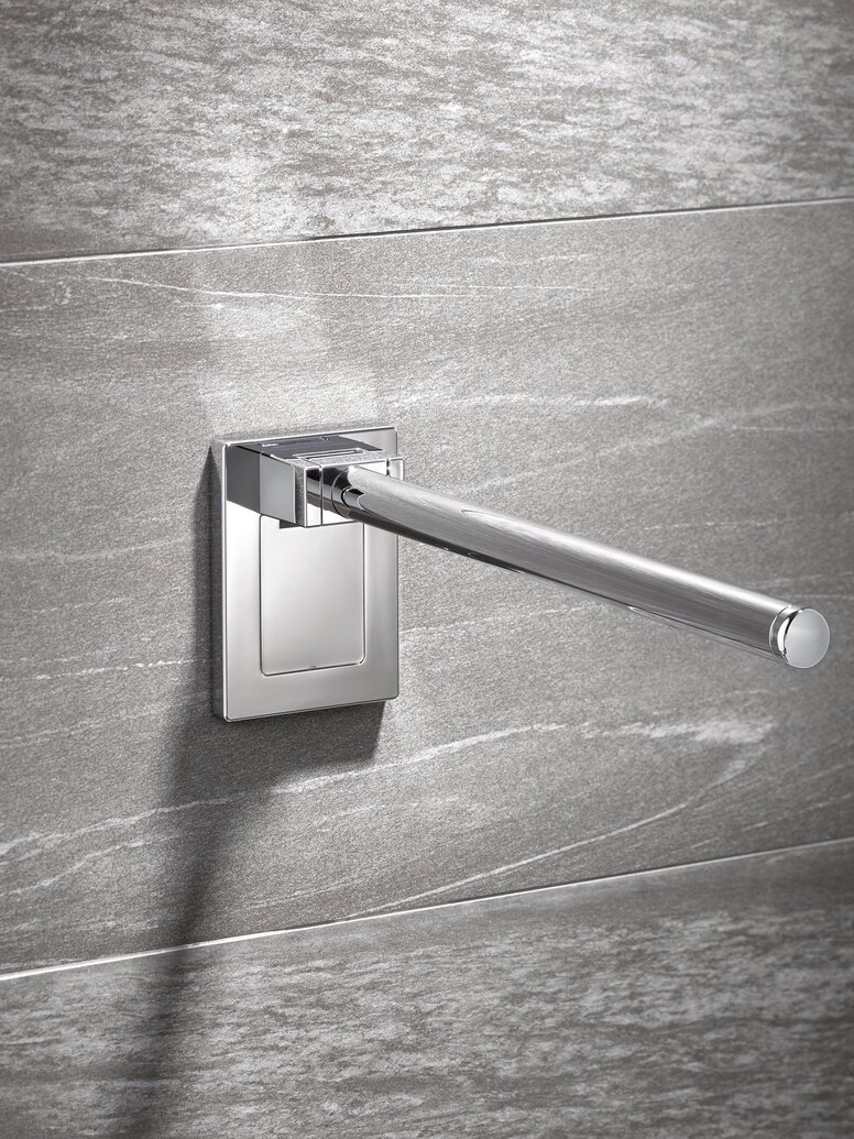 HEWI Barre d'appui pliante WARM TOUCH Barre d'appui pliante avec un montant en polyamide avec finition chromée